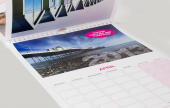 Our Wall Calendars are printed in full colour on coated white board. Each calendar is white wire bound at the head and includes thumb slot with hanging hook.